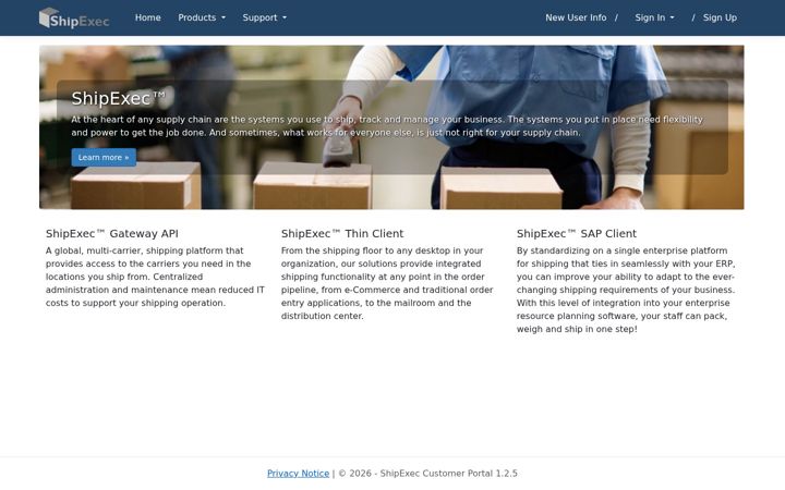 Screenshot of shipexec.com