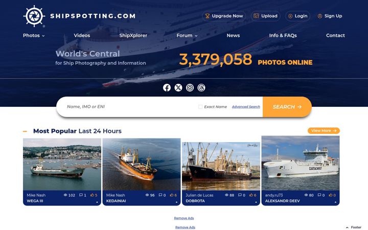 Screenshot stránky shipspotting.com