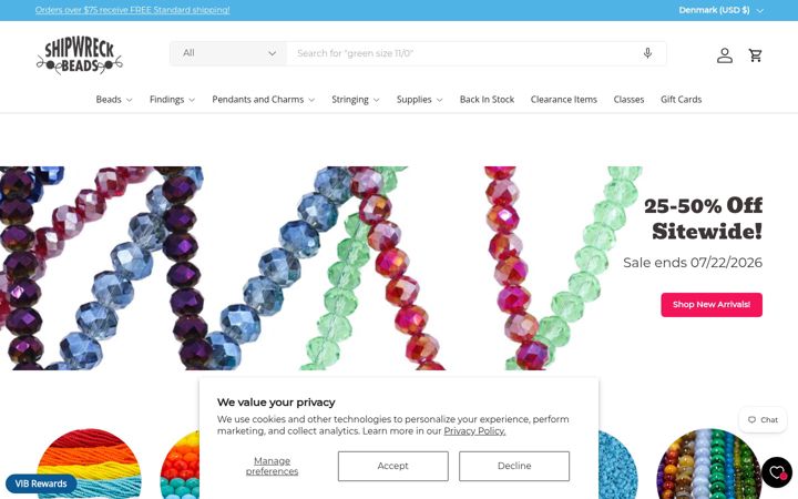 Screenshot of shipwreckbeads.com