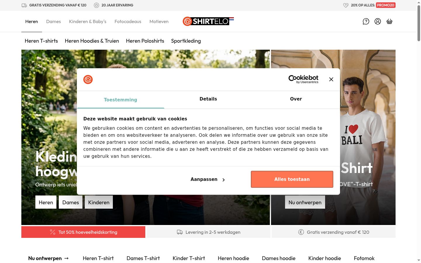 Captura de ecrã do banner de consentimento apresentado antes de qualquer interação