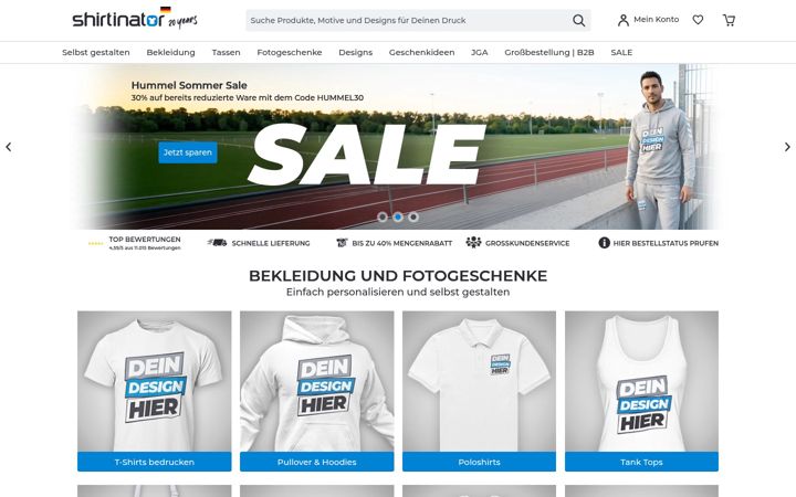 Screenshot of shirtinator.de