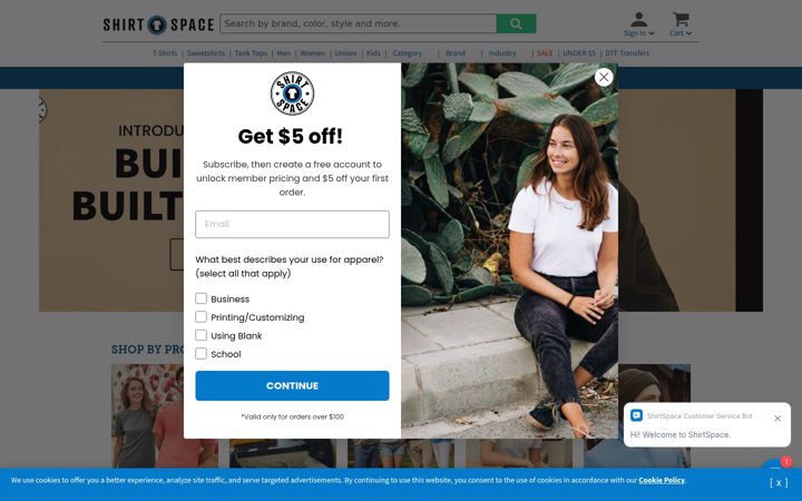 Screenshot of shirtspace.com