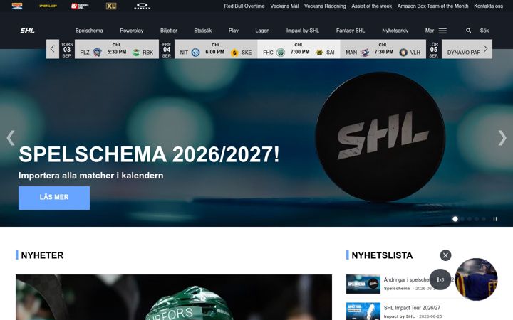 Screenshot di shl.se