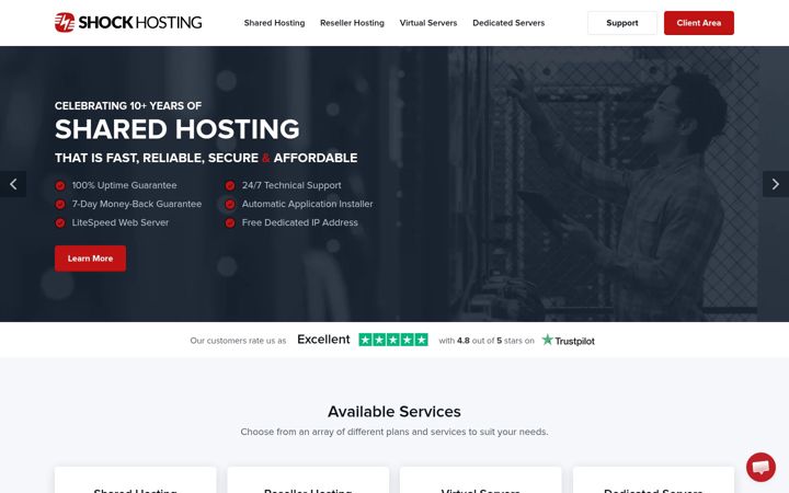Skjámynd af shockhosting.com