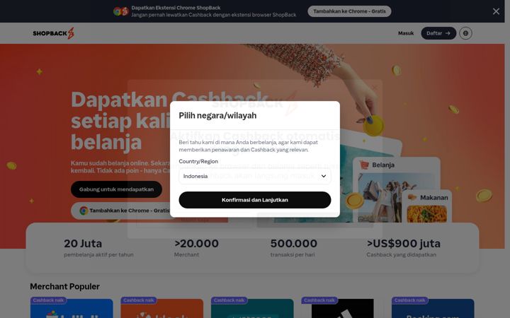 Screenshot of shopback.co.id