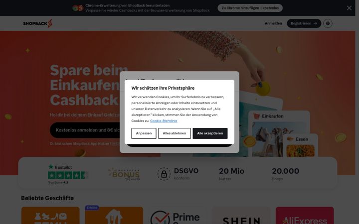 Screenshot of shopback.de