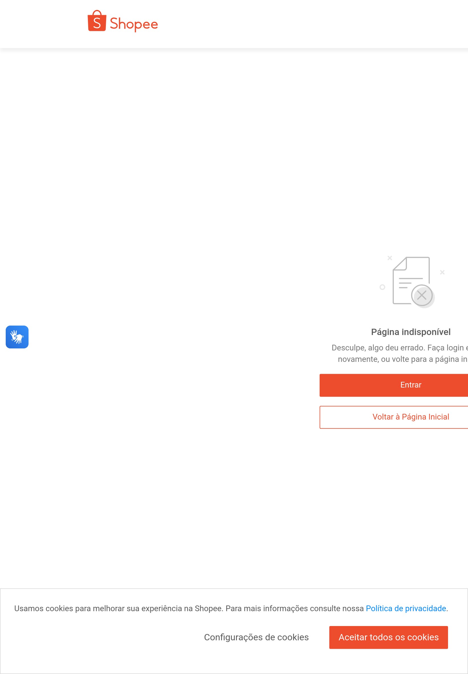 Tablet screenshot of shopee.com.br