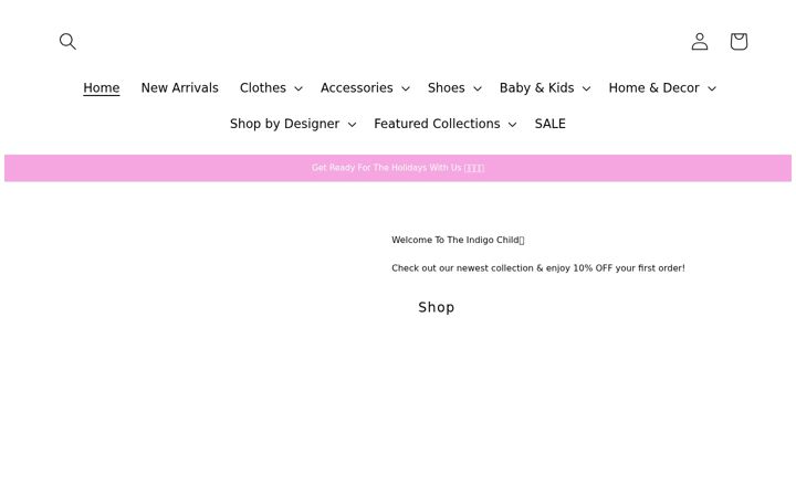 Screenshot stránky shoptheindigochild.com