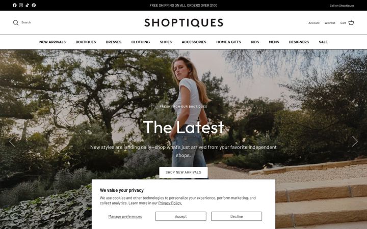 Screenshot of shoptiques.com