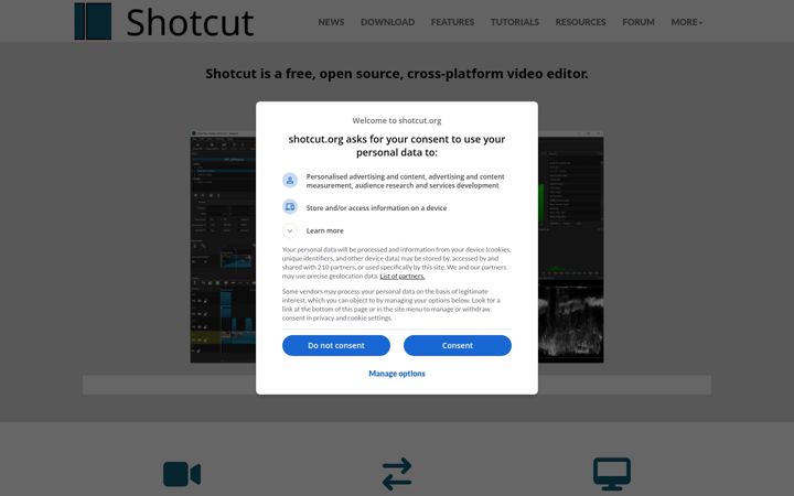 Screenshot von shotcut.org