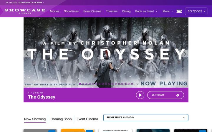 Screenshot του showcasecinemas.com