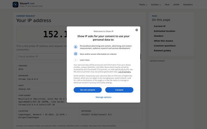 Screenshot of showip.net