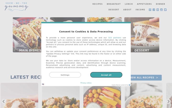 Screenshot of showmetheyummy.com
