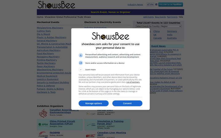 Posnetek zaslona showsbee.com
