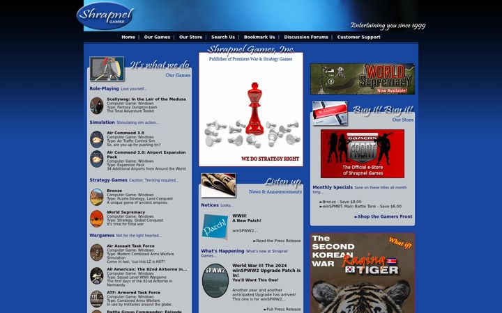 Screenshot of shrapnelgames.com