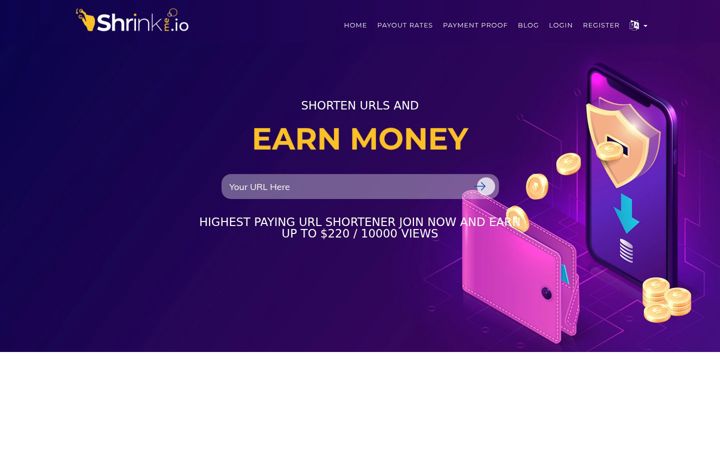 Screenshot of shrinkme.io