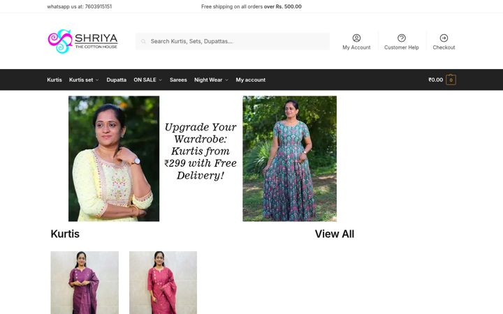 Screenshot of shriyathecottonhouse.com