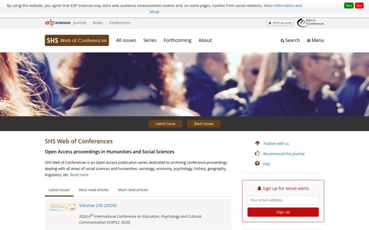 Screenshot of shs-conferences.org