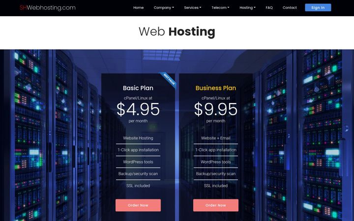 Skjámynd af shwebhosting.com