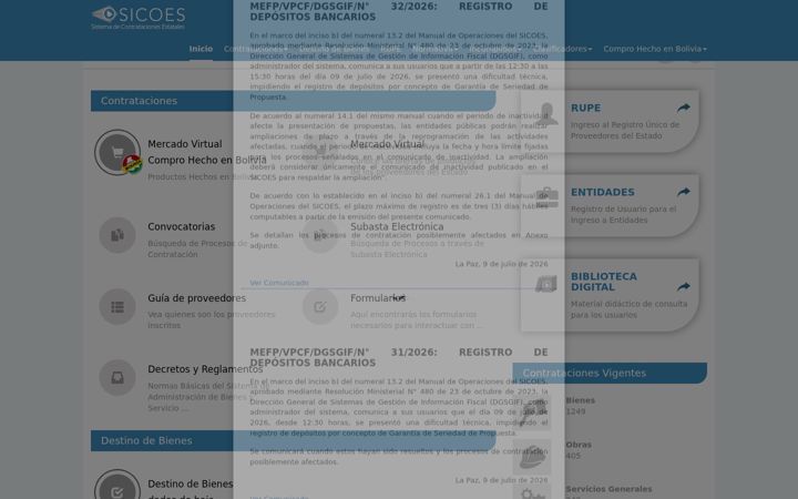 Screenshot of sicoes.gob.bo