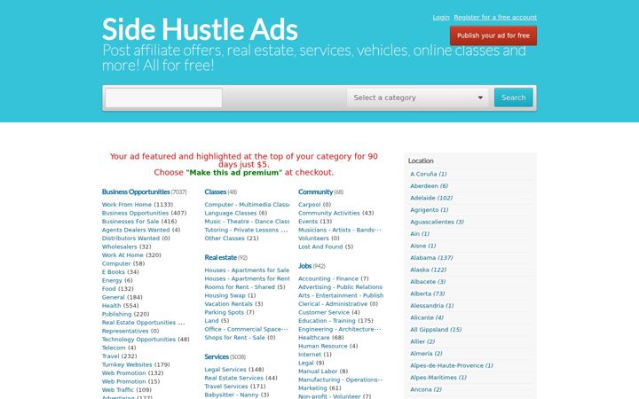 Captura de ecrã de sidehustleads.com