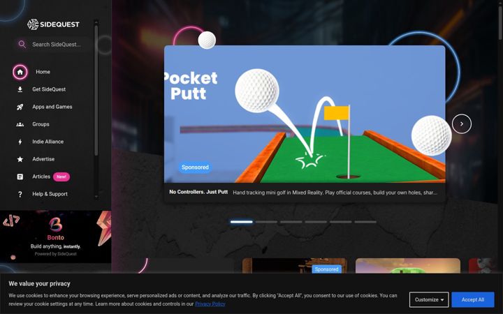 Screenshot of sidequestvr.com