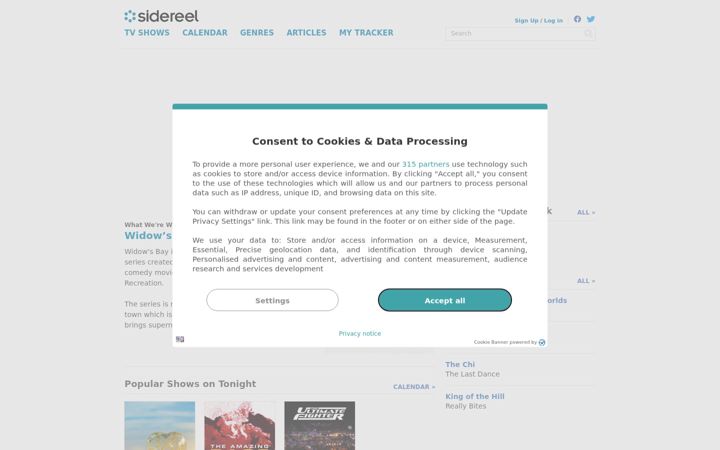 Screenshot of sidereel.com