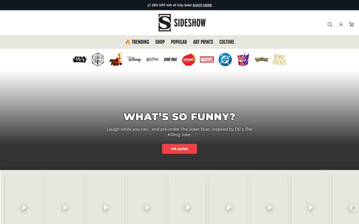 Skærmbillede af sideshow.com