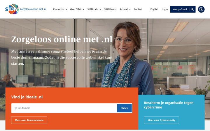 Skärmbild av sidn.nl