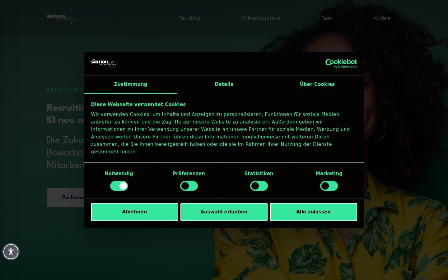 Screenshot van de toestemmingsbanner zoals getoond vóór enige interactie