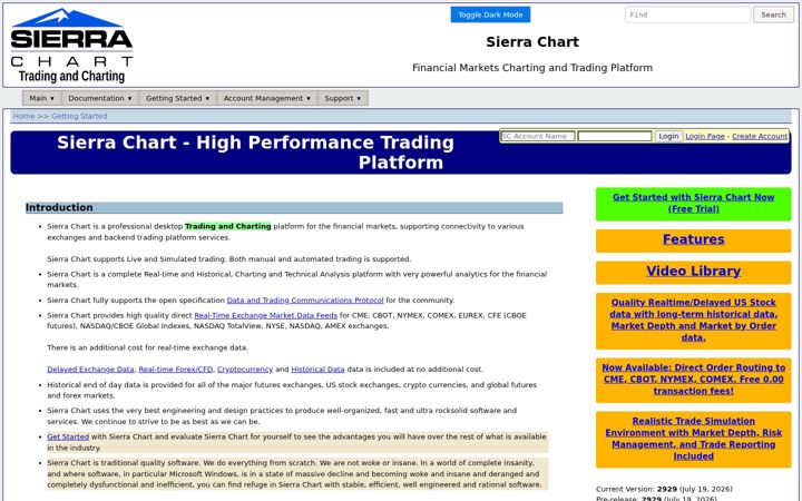 Screenshot of sierrachart.com