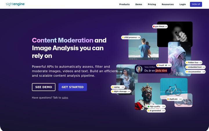Screenshot of sightengine.com