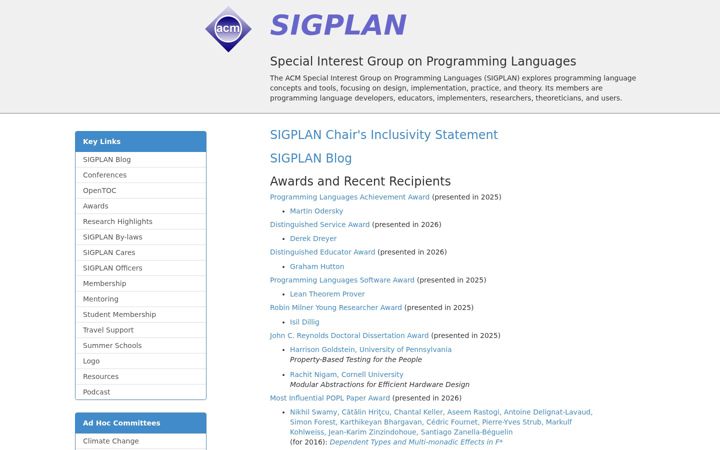 Screenshot of sigplan.org