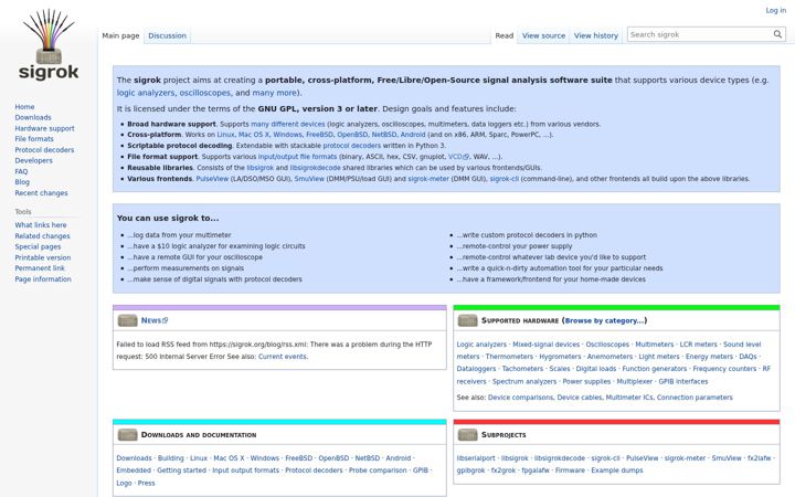 Screenshot of sigrok.org