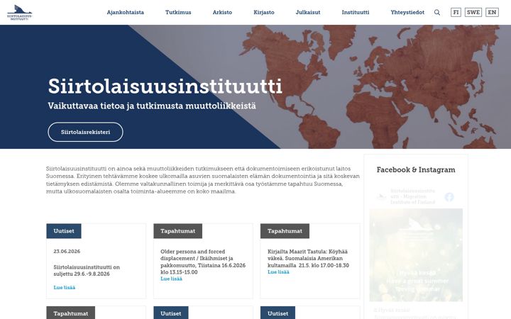 Snimka zaslona za siirtolaisuusinstituutti.fi