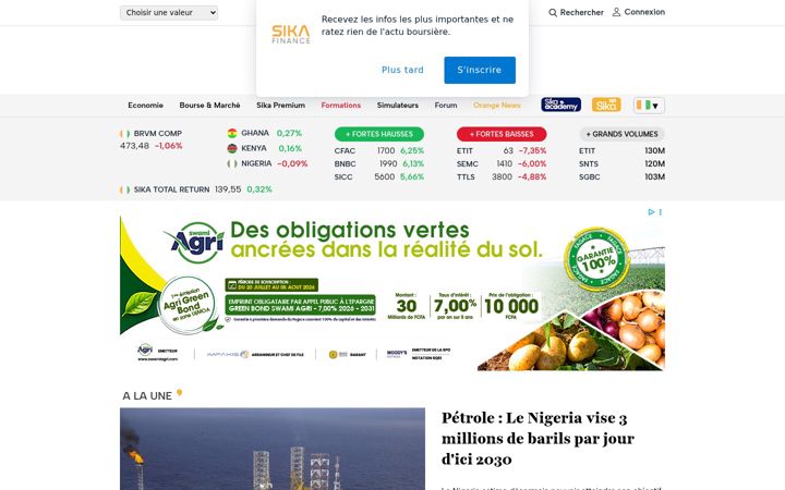 Screenshot of sikafinance.com