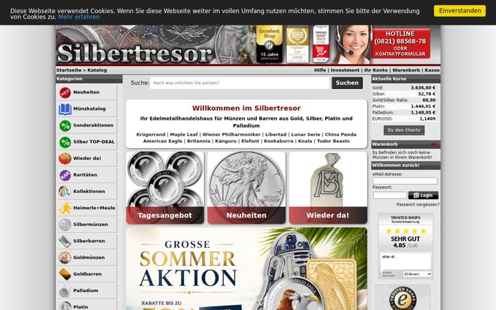 Ekraanipilt saidist silbertresor.de