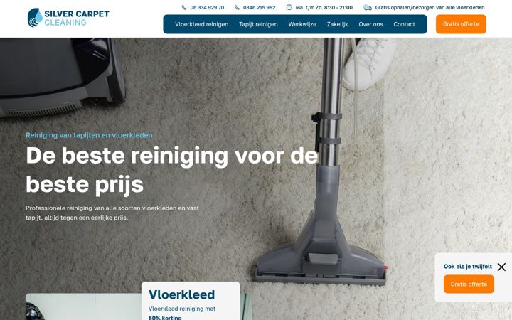Ekraanipilt saidist silvercarpetcleaning.nl