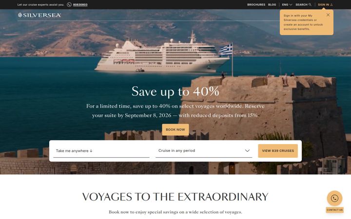 Screenshot van silversea.com