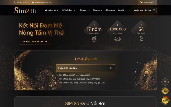 Screenshot of sim24h.vn