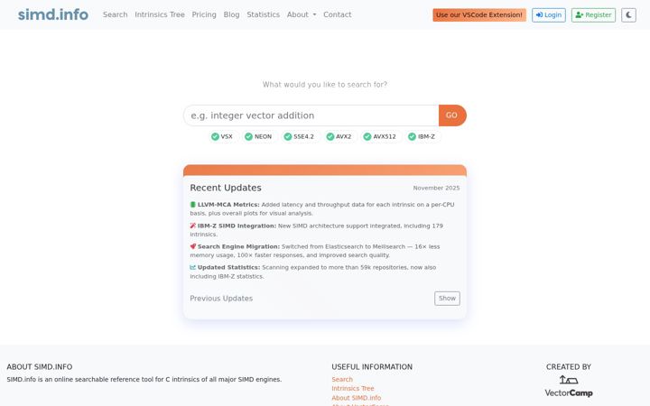 Screenshot of simd.info