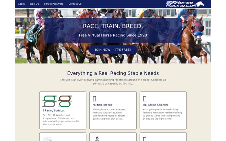 Screenshot of simhorseracing.com