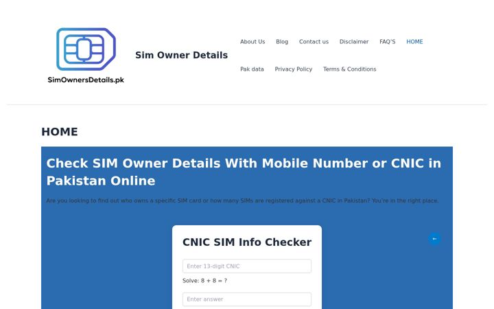 Screenshot of simownersdetails.pk