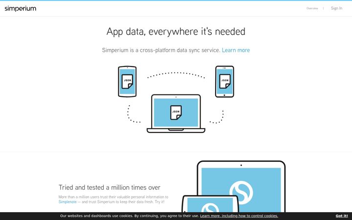 Screenshot van simperium.com