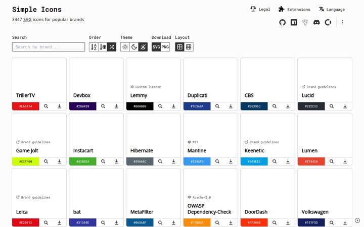 Screenshot of simpleicons.org
