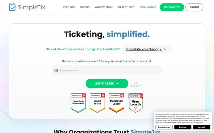 Екранна снимка на simpletix.com