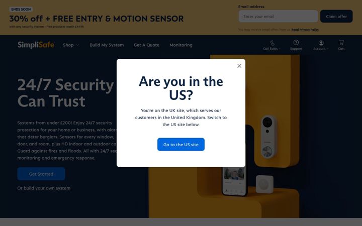 Screenshot of simplisafe.co.uk