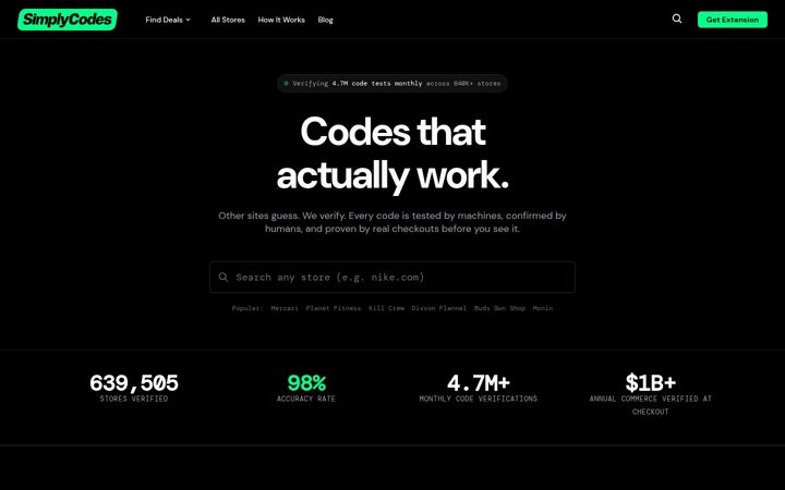Screenshot von simplycodes.com