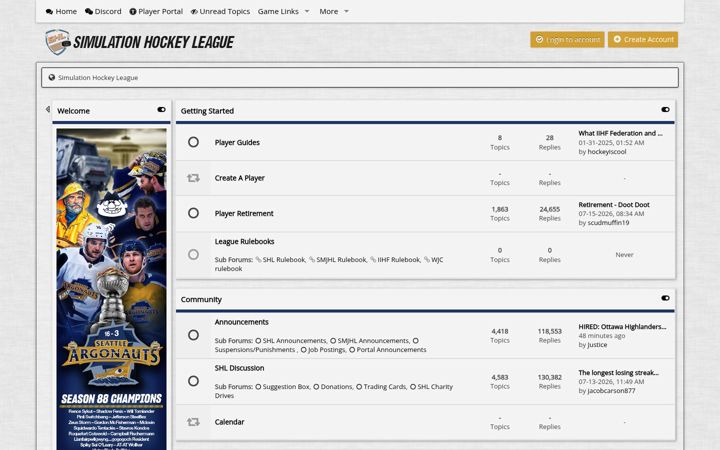 Screenshot of simulationhockey.com