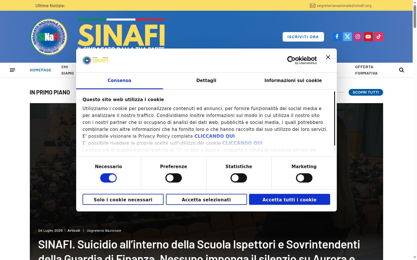 Skärmbild av samtyckesbannern som visades före någon interaktion